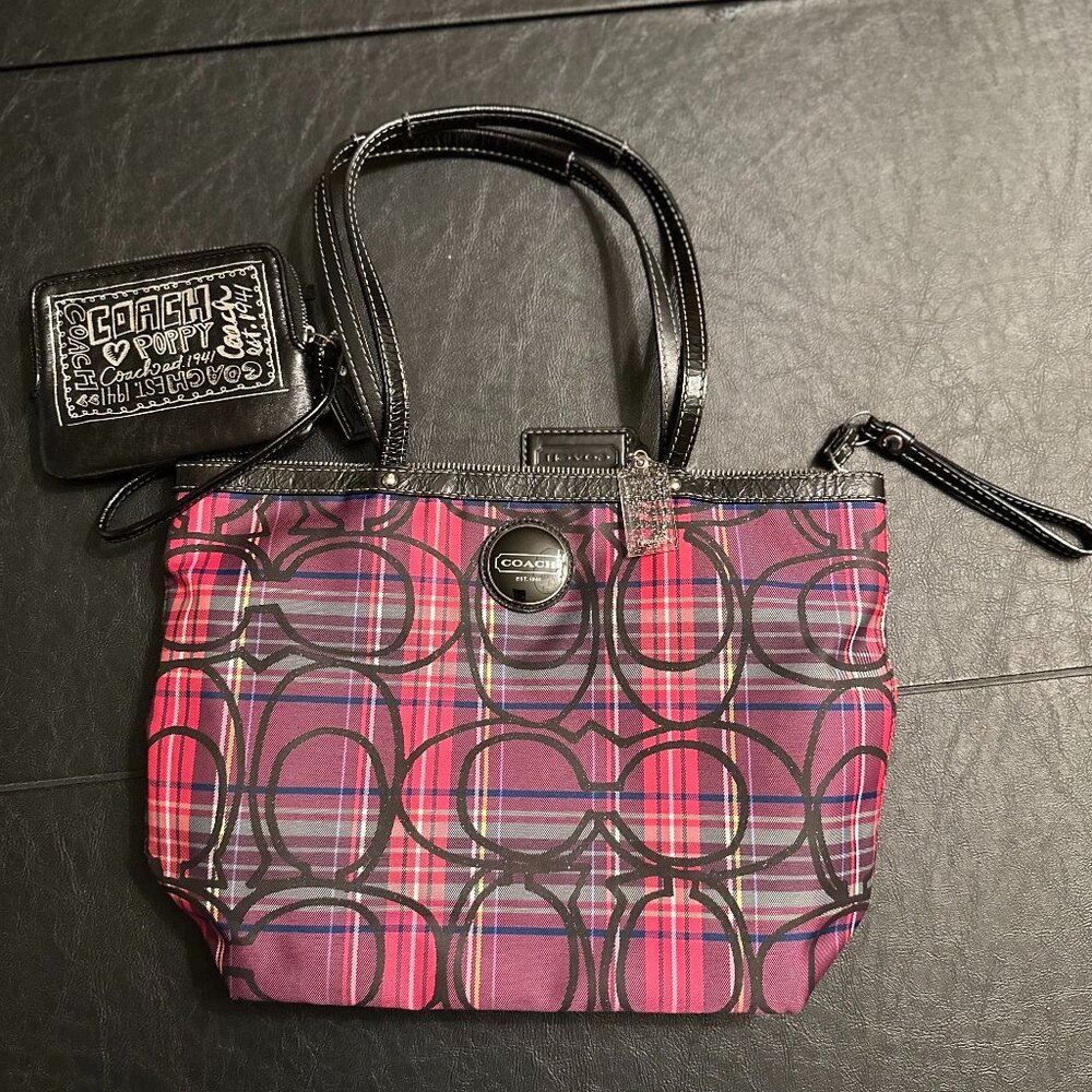 Coach Poppy tote and change purse, Plaid